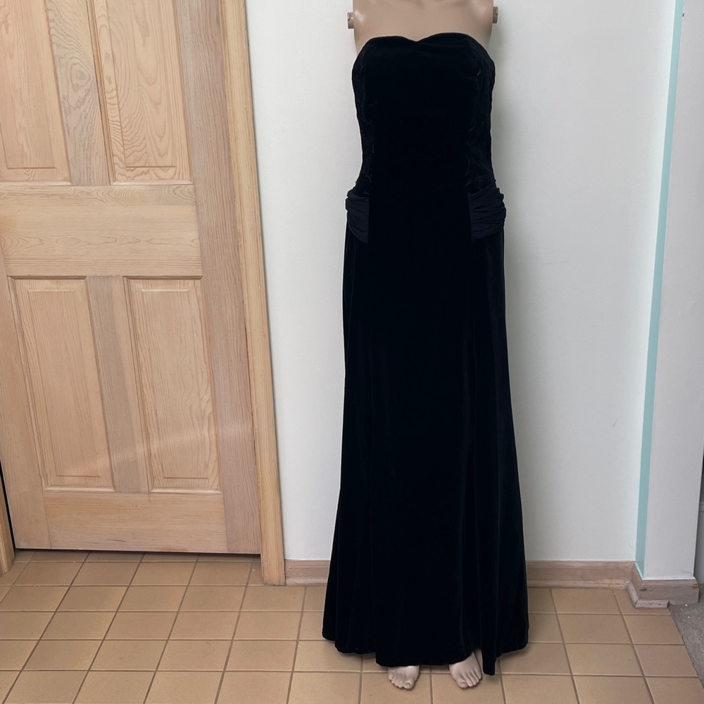 Laura Ashley Vintage Black Velvet Strapless Evening Gown